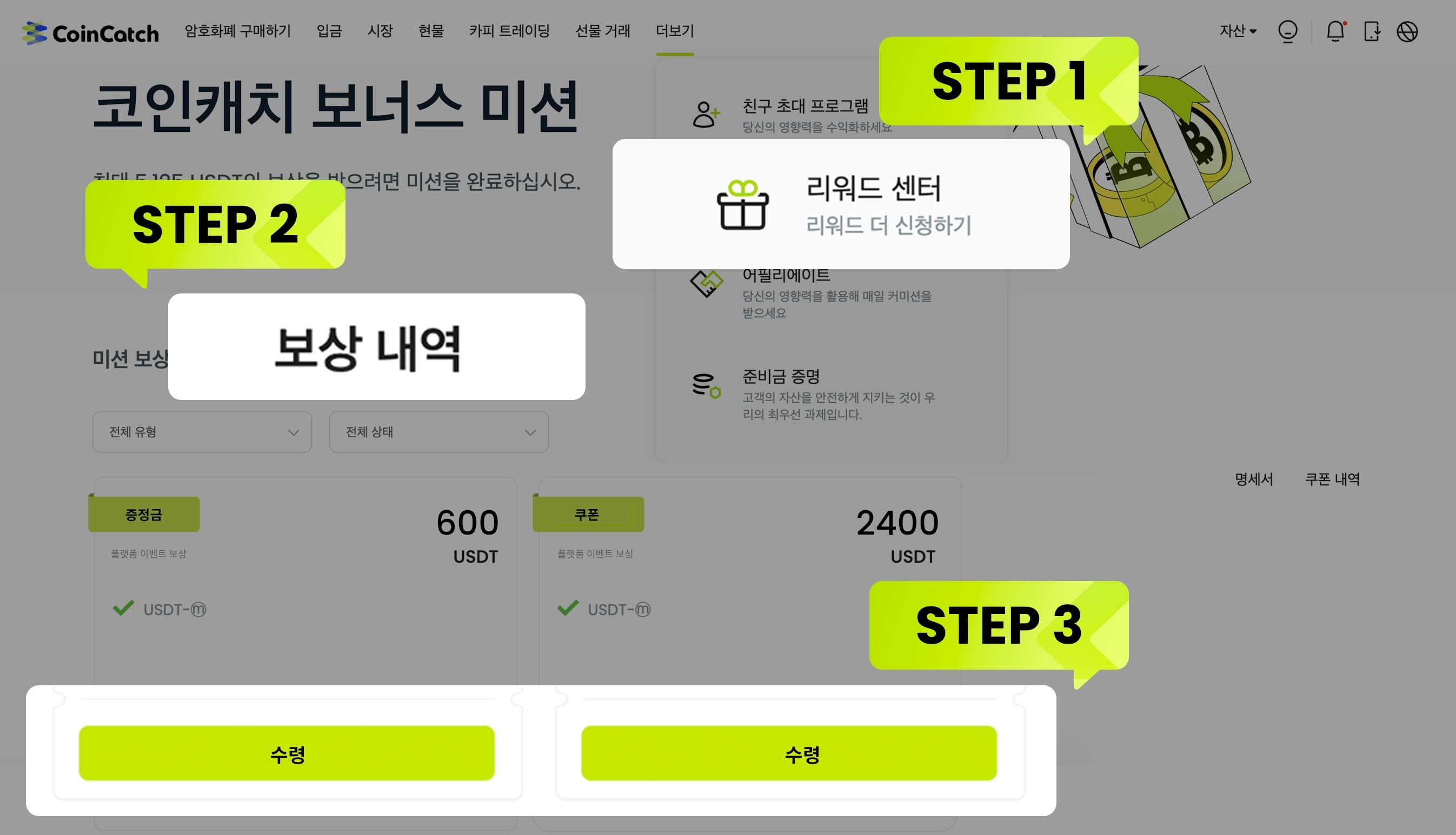 [BTC 1억 6천만원 돌파 기념: 100% 당첨 보장! 100 USDT 거래하고 천만USDT 쿠폰 + 게이밍 키트까지!] 이벤트 보상 지급 완료 안내 image 1